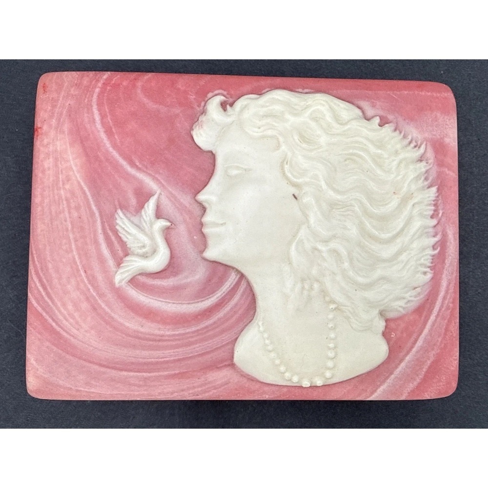 Vintage Incolay Stone Jewelry Box Cameo Lady Relief Trinket Box USA